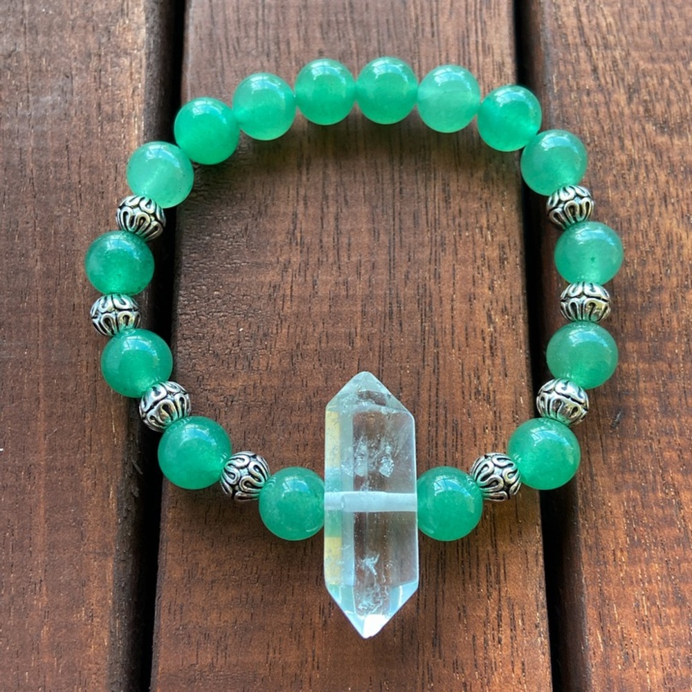 Genuine double point crystal quartz & jade beads - Picture 6 of 10